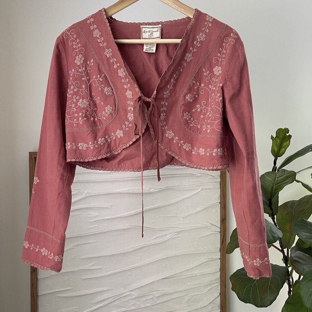 Women's Vintage APRIL CORNELL Embroidered Shrug Sweater Bolero Jacket Size Small